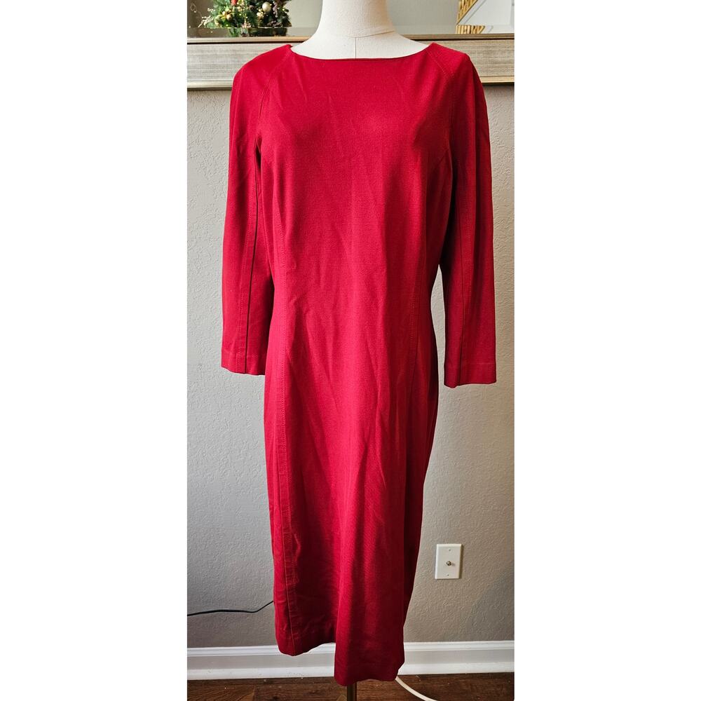 Talbots‎ Brick Red Tailored Career Midi Dress Long Sleeve Stretch Sz 10 Large